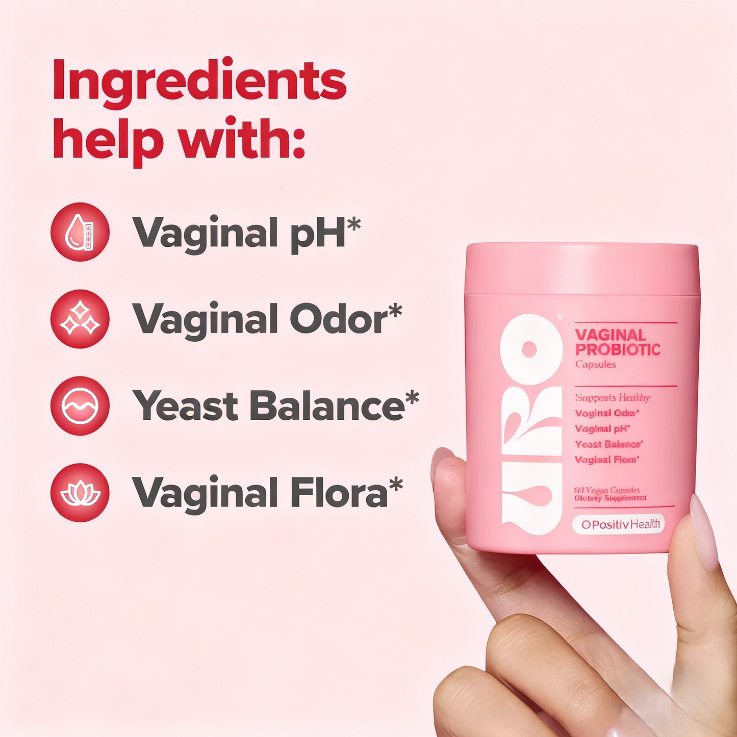 URO Vaginal Probiotics for Women pH Balance with Prebiotics & Lactobacillus Probiotic Blend - Vaginal Health Supplement - Promote Healthy Vaginal Odor & Vaginal Flora, 60 Count (Pack of 1)